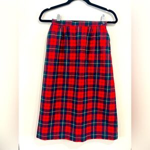 Vintage Womens Pendleton Wool Skirt Lined Christmas Plaid‎ Red Check